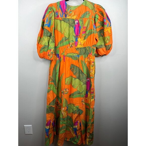 Anthropologie Farm Rio Orange Fresh Macaws Midi Dress Size XS $290 Colorful - Picture 6 of 6